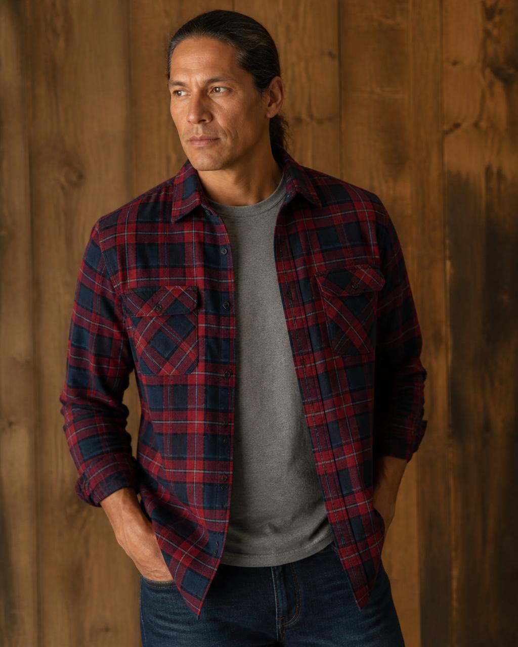 Casual Flannel Shirt in Red Check